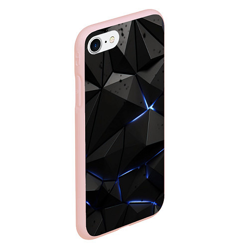 Чехол iPhone 7/8 матовый Черные плиты с синим свечением / 3D-Светло-розовый – фото 2