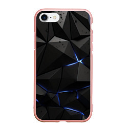 Чехол iPhone 7/8 матовый Черные плиты с синим свечением, цвет: 3D-светло-розовый