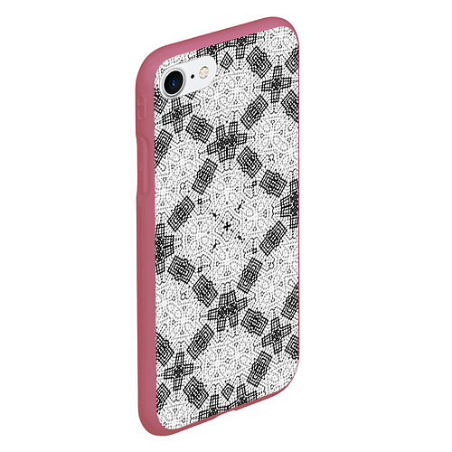 Чехол iPhone 7/8 матовый Черно-белый ажурный кружевной узор Геометрия / 3D-Малиновый – фото 2