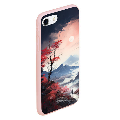 Чехол iPhone 7/8 матовый Луна над горами / 3D-Светло-розовый – фото 2