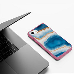 Чехол iPhone 7/8 матовый Волна голубого агата, цвет: 3D-малиновый — фото 2