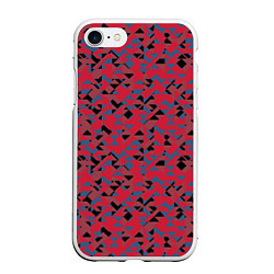 Чехол iPhone 7/8 матовый Черные и синие треугольники на красном