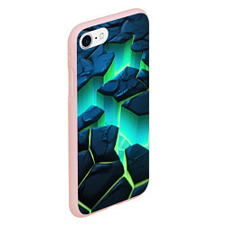 Чехол iPhone 7/8 матовый Разлом объемных зеленых плит, цвет: 3D-светло-розовый — фото 2