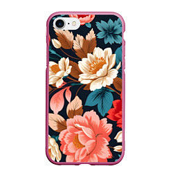 Чехол iPhone 7/8 матовый Летние цветы - паттерн, цвет: 3D-малиновый