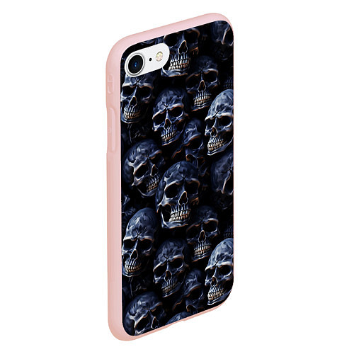 Чехол iPhone 7/8 матовый Черные металлические черепа / 3D-Светло-розовый – фото 2