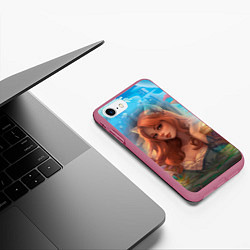 Чехол iPhone 7/8 матовый Рыжая девушка лисица, цвет: 3D-малиновый — фото 2
