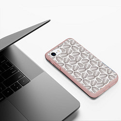 Чехол iPhone 7/8 матовый Орнамент из тропических листьев с сердечком, цвет: 3D-светло-розовый — фото 2