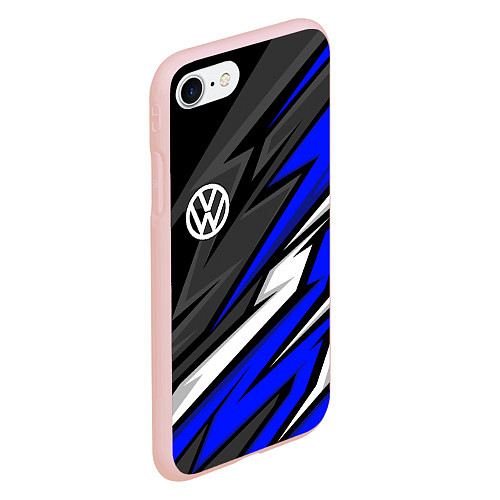 Чехол iPhone 7/8 матовый Volkswagen - Синяя абстракция / 3D-Светло-розовый – фото 2