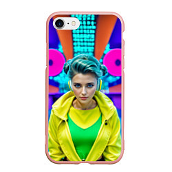 Чехол iPhone 7/8 матовый Девушка в жёлтой куртке и наушниках