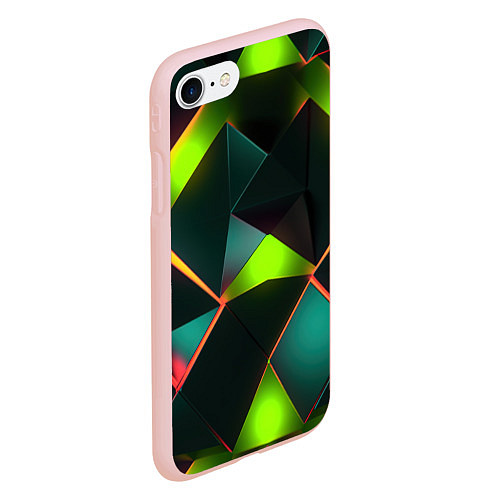 Чехол iPhone 7/8 матовый Неоновый зеленый калейдоскоп / 3D-Светло-розовый – фото 2