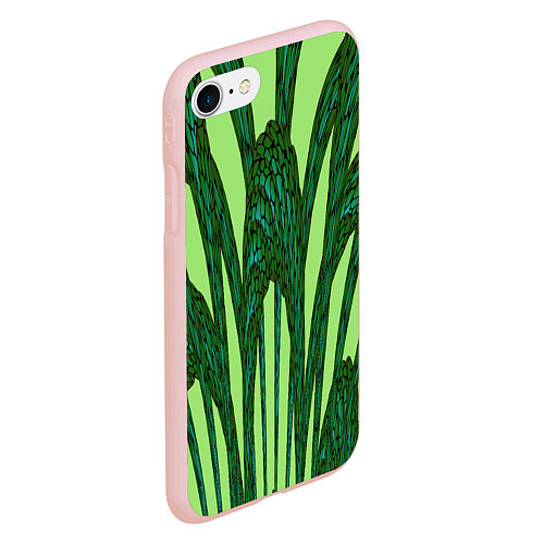 Чехол iPhone 7/8 матовый Зеленый растительный мотив / 3D-Светло-розовый – фото 2