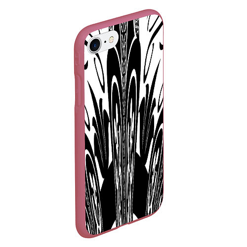 Чехол iPhone 7/8 матовый Черные завихрения / 3D-Малиновый – фото 2