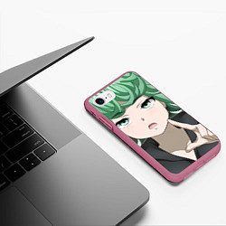 Чехол iPhone 7/8 матовый One Punch Man Тацумаки, цвет: 3D-малиновый — фото 2