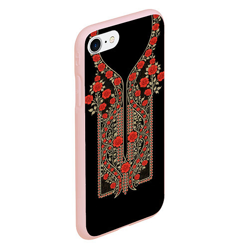 Чехол iPhone 7/8 матовый Растительный цветочный орнамент - красные розы на / 3D-Светло-розовый – фото 2