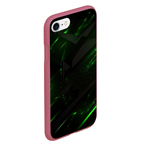 Чехол iPhone 7/8 матовый Dark black green abstract / 3D-Малиновый – фото 2