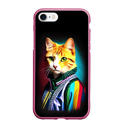 Чехол iPhone 7/8 матовый Модный рыжий кот - неон - поп-арт, цвет: 3D-малиновый