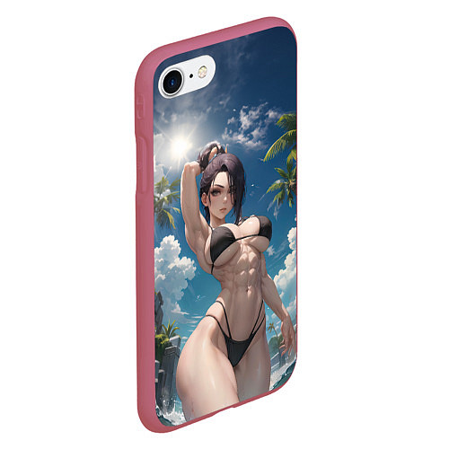 Чехол iPhone 7/8 матовый Девушка в купальник на море / 3D-Малиновый – фото 2