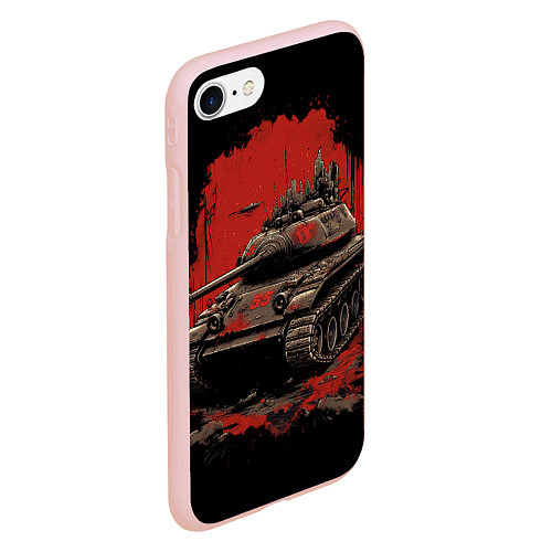 Чехол iPhone 7/8 матовый Танк т54 красный фон / 3D-Светло-розовый – фото 2