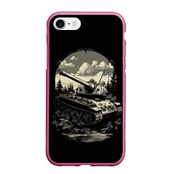 Чехол iPhone 7/8 матовый Т54 русский танк, цвет: 3D-малиновый
