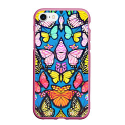 Чехол iPhone 7/8 матовый Зеркальный паттерн из бабочек - мода, цвет: 3D-малиновый