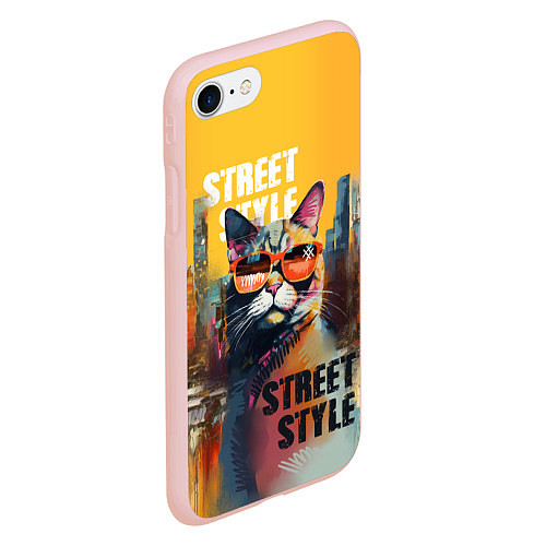 Чехол iPhone 7/8 матовый Кот в городе - street style / 3D-Светло-розовый – фото 2