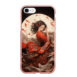 Чехол iPhone 7/8 матовый Японская девушка и красные рыбы