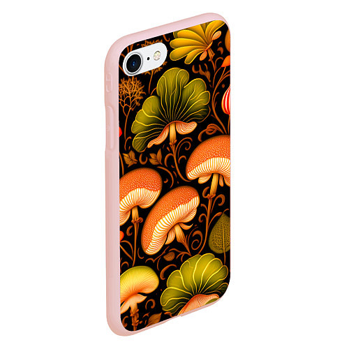 Чехол iPhone 7/8 матовый Грибы с листвой узор / 3D-Светло-розовый – фото 2