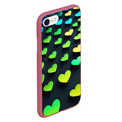 Чехол iPhone 7/8 матовый Паттерн - сердца градиент - нейросеть, цвет: 3D-малиновый — фото 2