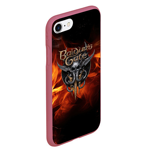 Чехол iPhone 7/8 матовый Baldurs Gate 3 fire logo / 3D-Малиновый – фото 2