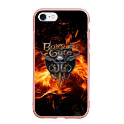 Чехол iPhone 7/8 матовый Baldurs Gate 3 fire logo, цвет: 3D-светло-розовый