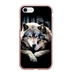 Чехол iPhone 7/8 матовый Волки - молодая семья, цвет: 3D-светло-розовый