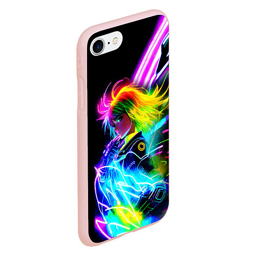 Чехол iPhone 7/8 матовый Огненная девчонка - киберпанк - неоновое свечение / 3D-Светло-розовый – фото 2