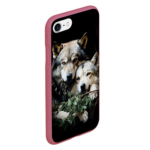 Чехол iPhone 7/8 матовый Волчица с маленьким волчонком / 3D-Малиновый – фото 2