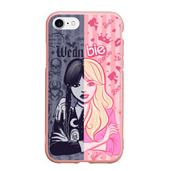 Чехол iPhone 7/8 матовый Барби и Уэнсдей - мои две личности: в стиле тату, цвет: 3D-светло-розовый