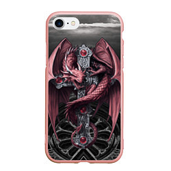 Чехол iPhone 7/8 матовый Красный кельтский дракон на готическом кресте
