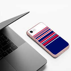 Чехол iPhone 7/8 матовый Красные и синие полосы на белом фоне, цвет: 3D-светло-розовый — фото 2