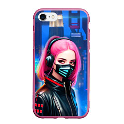 Чехол iPhone 7/8 матовый Девушка с розовыми волосами - киберпанк