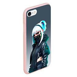 Чехол iPhone 7/8 матовый Крутая чувиха в маске - киберпанк, цвет: 3D-светло-розовый — фото 2