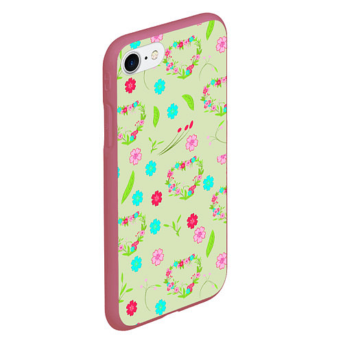 Чехол iPhone 7/8 матовый Цветы и веточки - венок / 3D-Малиновый – фото 2