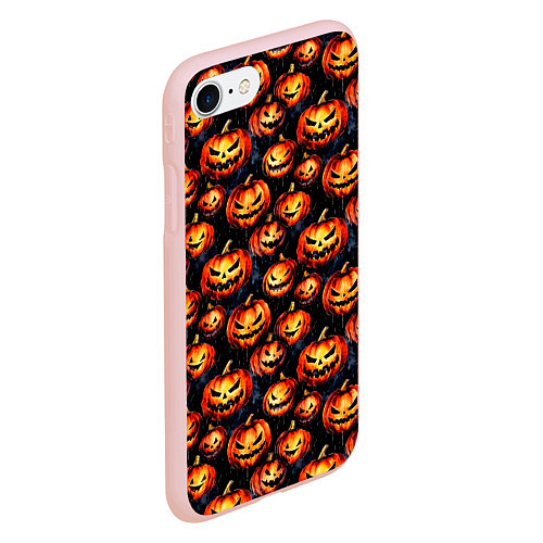 Чехол iPhone 7/8 матовый Весёлые тыквы на Хеллоуин паттерн / 3D-Светло-розовый – фото 2