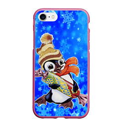 Чехол iPhone 7/8 матовый Новогодний пингвин со снежинками