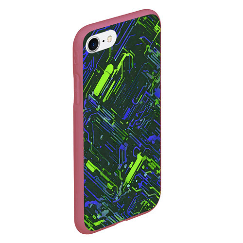 Чехол iPhone 7/8 матовый Киберпанк линии зелёные и синие / 3D-Малиновый – фото 2