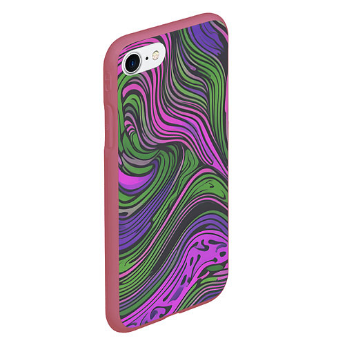 Чехол iPhone 7/8 матовый Волнистый узор фиолетовый и зелёный / 3D-Малиновый – фото 2