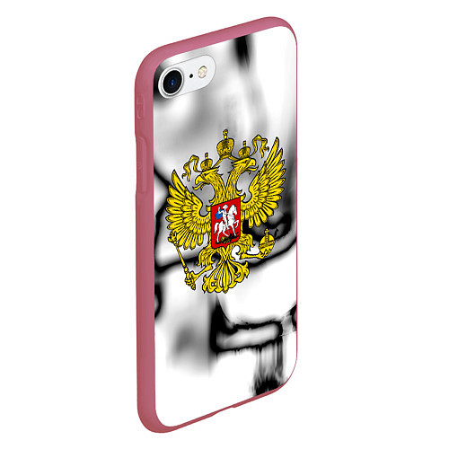 Чехол iPhone 7/8 матовый Герб РФ черно белый / 3D-Малиновый – фото 2