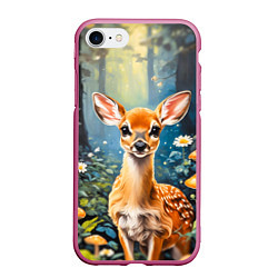 Чехол iPhone 7/8 матовый Олененок в волшебном лесу, цвет: 3D-малиновый