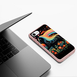 Чехол iPhone 7/8 матовый Лошадка с радужной гривой в стиле фолк-арт, цвет: 3D-светло-розовый — фото 2