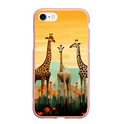 Чехол iPhone 7/8 матовый Три жирафа в стиле фолк-арт