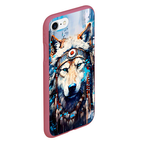 Чехол iPhone 7/8 матовый Волк индеец / 3D-Малиновый – фото 2