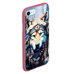 Чехол iPhone 7/8 матовый Волк индеец, цвет: 3D-малиновый — фото 2