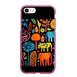 Чехол iPhone 7/8 матовый Африканский узор со слонами - нейросеть, цвет: 3D-малиновый
